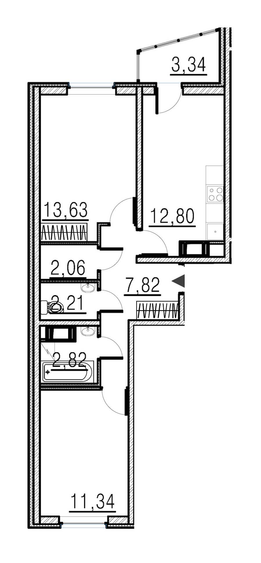 Двухкомнатная квартира в : площадь 52.68 м2 , этаж: 3 – купить в Санкт-Петербурге